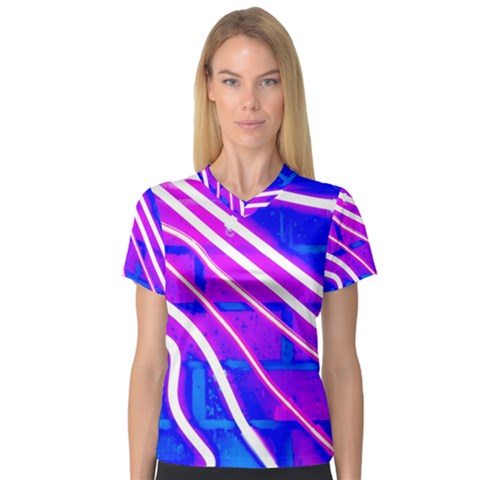 Pop Art Neon Wall V-neck Sport Mesh Tee by essentialimage365