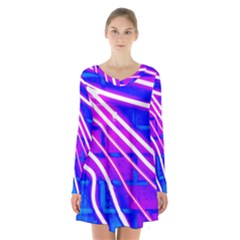 Pop Art Neon Wall Long Sleeve Velvet V-neck Dress by essentialimage365