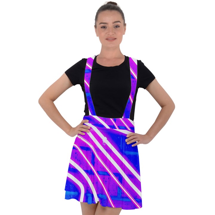 Pop Art Neon Wall Velvet Suspender Skater Skirt