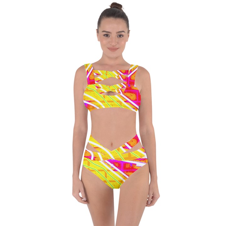 Pop Art Neon Wall Bandaged Up Bikini Set 