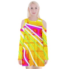 Pop Art Neon Wall Velvet Long Sleeve Shoulder Cutout Dress by essentialimage365