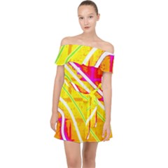 Pop Art Neon Wall Off Shoulder Chiffon Dress by essentialimage365