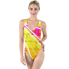 Pop Art Neon Wall High Leg Strappy Swimsuit