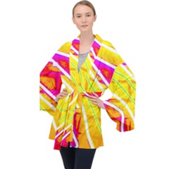 Pop Art Neon Wall Long Sleeve Velvet Kimono  by essentialimage365