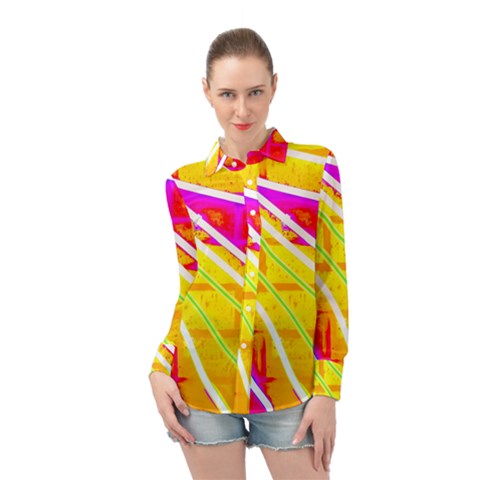 Pop Art Neon Wall Long Sleeve Chiffon Shirt by essentialimage365