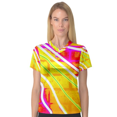 Pop Art Neon Wall V-neck Sport Mesh Tee by essentialimage365