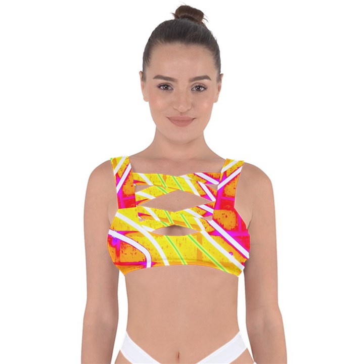 Pop Art Neon Wall Bandaged Up Bikini Top