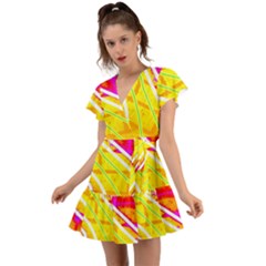 Pop Art Neon Wall Flutter Sleeve Wrap Dress by essentialimage365