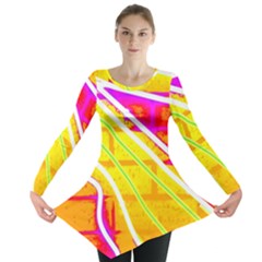 Pop Art Neon Wall Long Sleeve Tunic  by essentialimage365