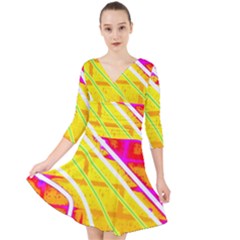 Pop Art Neon Wall Quarter Sleeve Front Wrap Dress