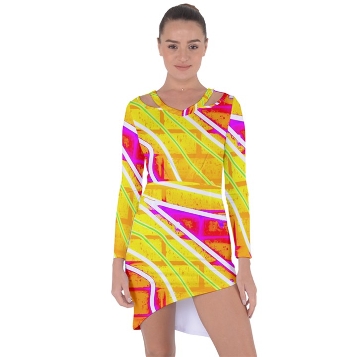 Pop Art Neon Wall Asymmetric Cut-Out Shift Dress