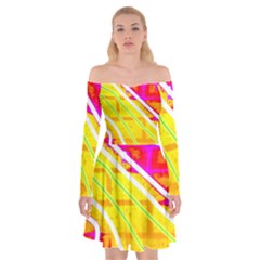 Pop Art Neon Wall Off Shoulder Skater Dress by essentialimage365