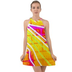 Pop Art Neon Wall Halter Tie Back Chiffon Dress by essentialimage365