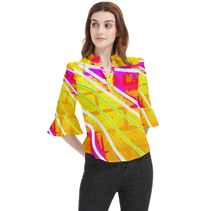 Pop Art Neon Wall Loose Horn Sleeve Chiffon Blouse