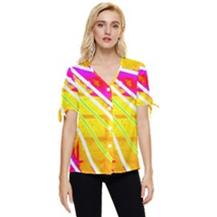 Pop Art Neon Wall Bow Sleeve Button Up Top