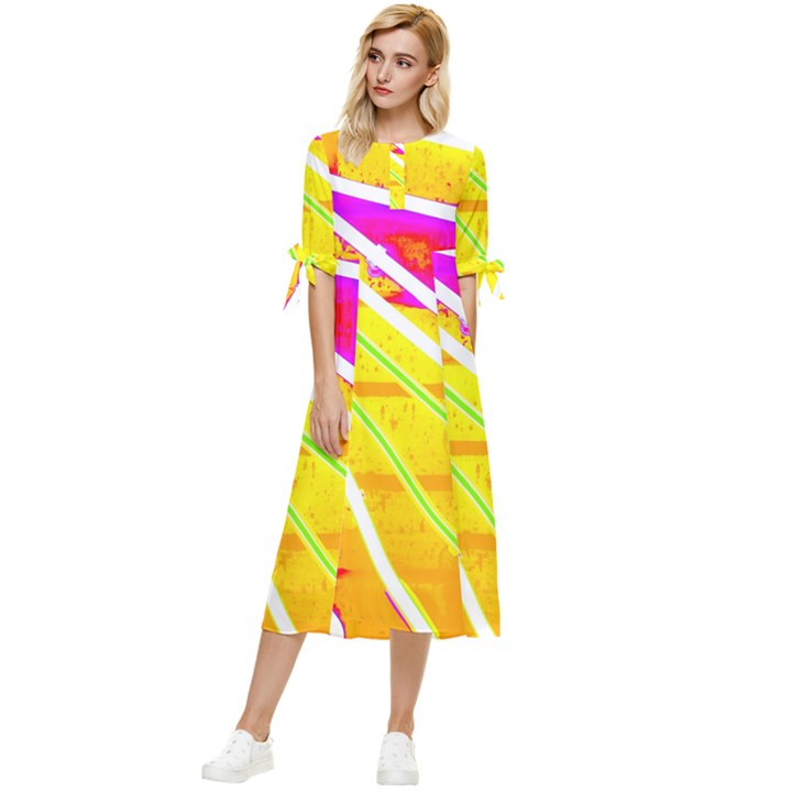 Pop Art Neon Wall Bow Sleeve Chiffon Midi Dress