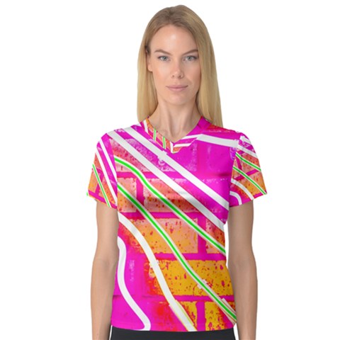 Pop Art Neon Wall V-neck Sport Mesh Tee by essentialimage365