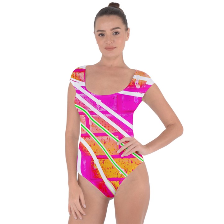 Pop Art Neon Wall Short Sleeve Leotard 