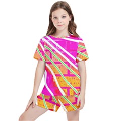 Pop Art Neon Wall Kids  Tee And Sports Shorts Set