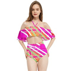 Pop Art Neon Wall Halter Flowy Bikini Set 