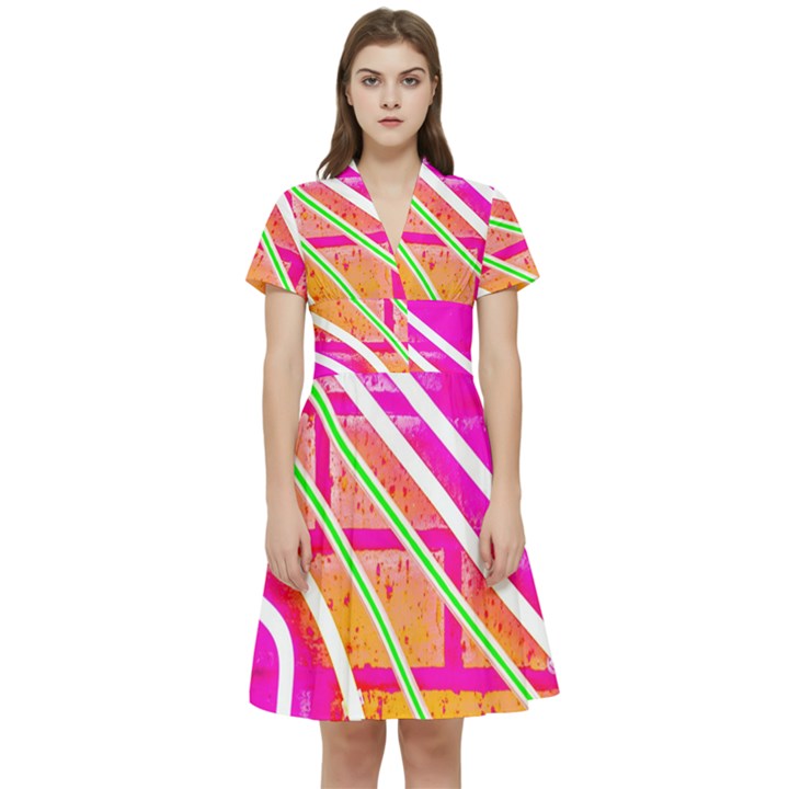 Pop Art Neon Wall Short Sleeve Waist Detail Dress