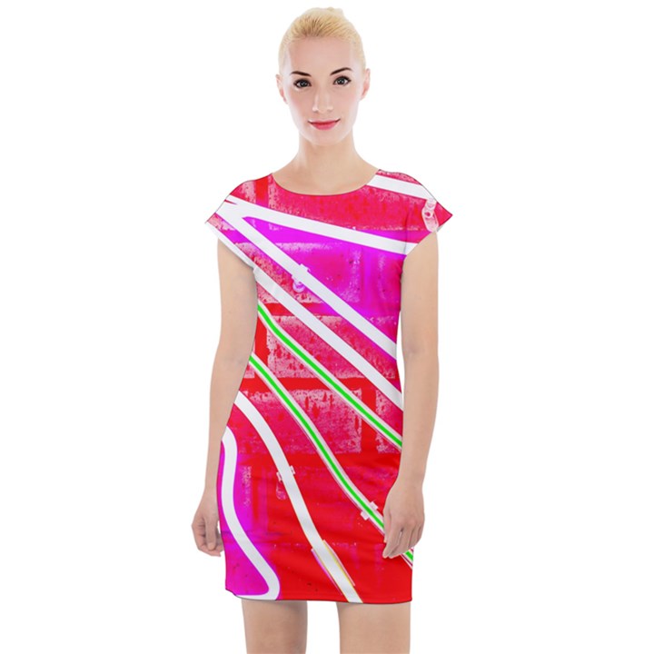 Pop Art Neon Wall Cap Sleeve Bodycon Dress