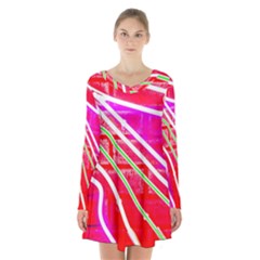 Pop Art Neon Wall Long Sleeve Velvet V-neck Dress by essentialimage365