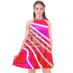 Pop Art Neon Wall Halter Neckline Chiffon Dress  by essentialimage365