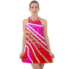 Pop Art Neon Wall Halter Tie Back Chiffon Dress by essentialimage365