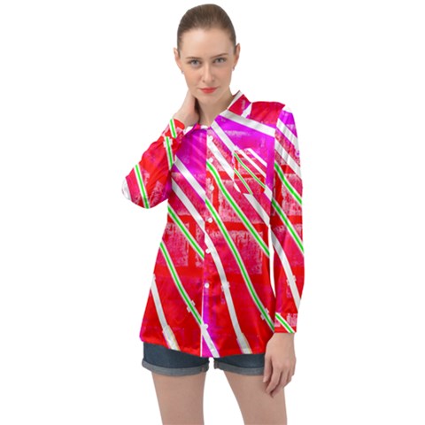 Pop Art Neon Wall Long Sleeve Satin Shirt by essentialimage365