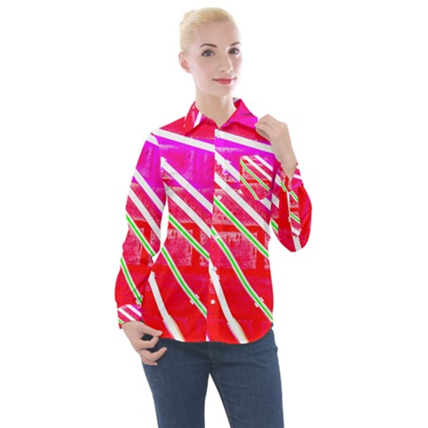 Pop Art Neon Wall Women s Long Sleeve Pocket Shirt by essentialimage365