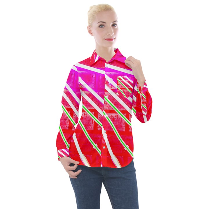 Pop Art Neon Wall Women s Long Sleeve Pocket Shirt