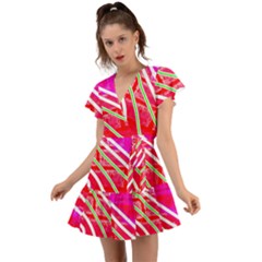 Pop Art Neon Wall Flutter Sleeve Wrap Dress by essentialimage365