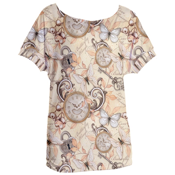 Clock Butterfly Pattern Women s Oversized Tee