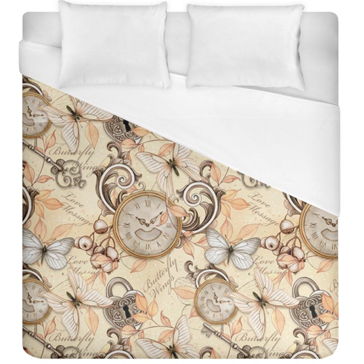 Clock Butterfly Pattern Duvet Cover (King Size)