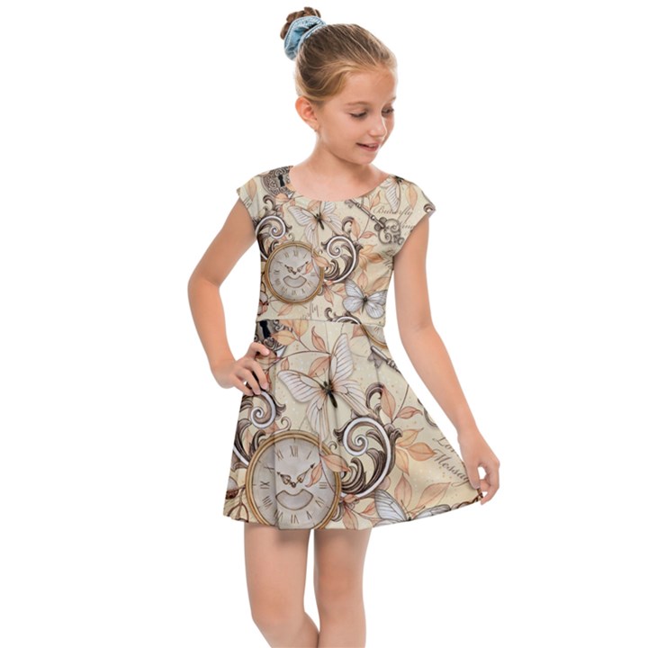 Clock Butterfly Pattern Kids  Cap Sleeve Dress