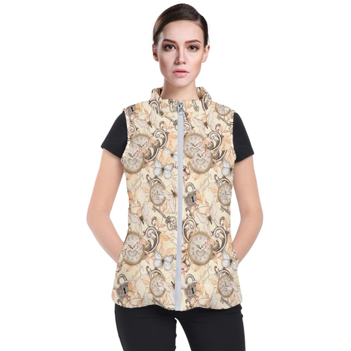 Clock Butterfly Pattern Women s Puffer Vest