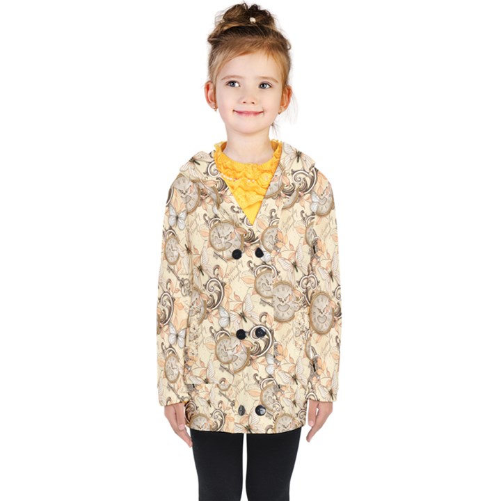 Clock Butterfly Pattern Kids  Double Breasted Button Coat