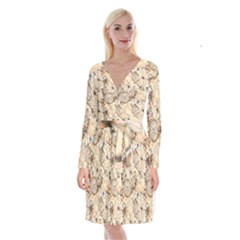 Clock Butterfly Pattern Long Sleeve Velvet Front Wrap Dress