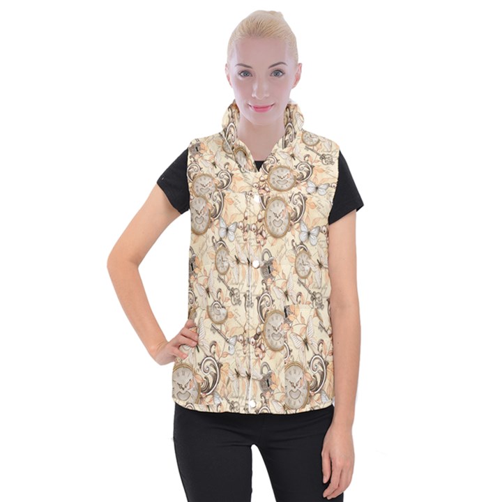 Clock Butterfly Pattern Women s Button Up Vest