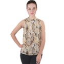 Clock Butterfly Pattern Mock Neck Chiffon Sleeveless Top View1