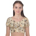 Clock Butterfly Pattern Velvet Short Sleeve Crop Top  View1