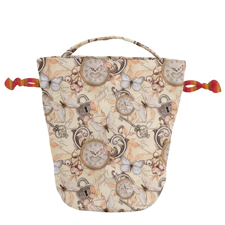 Clock Butterfly Pattern Drawstring Bucket Bag