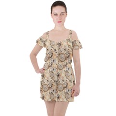 Clock Butterfly Pattern Ruffle Cut Out Chiffon Playsuit