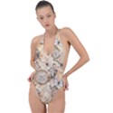 Clock Butterfly Pattern Backless Halter One Piece Swimsuit View1