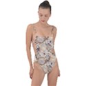 Clock Butterfly Pattern Tie Strap One Piece Swimsuit View1