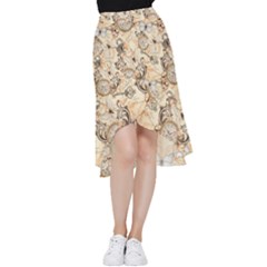 Clock Butterfly Pattern Frill Hi Low Chiffon Skirt