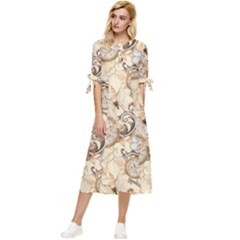 Clock Butterfly Pattern Bow Sleeve Chiffon Midi Dress