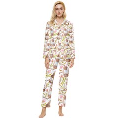 Latterns Pattern Womens  Long Sleeve Pocket Pajamas Set