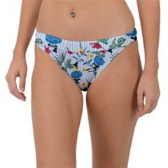 Blue Floral Stripes Band Bikini Bottom by designsbymallika